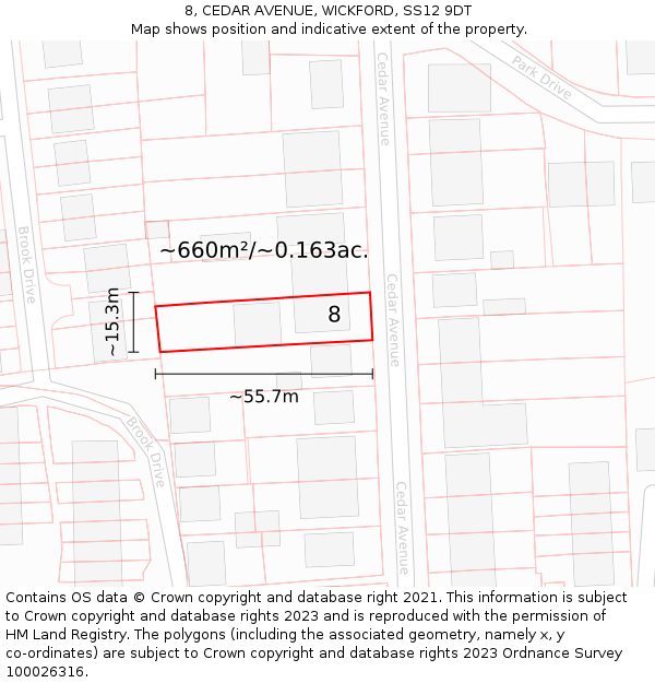 8, CEDAR AVENUE, WICKFORD, SS12 9DT: Plot and title map