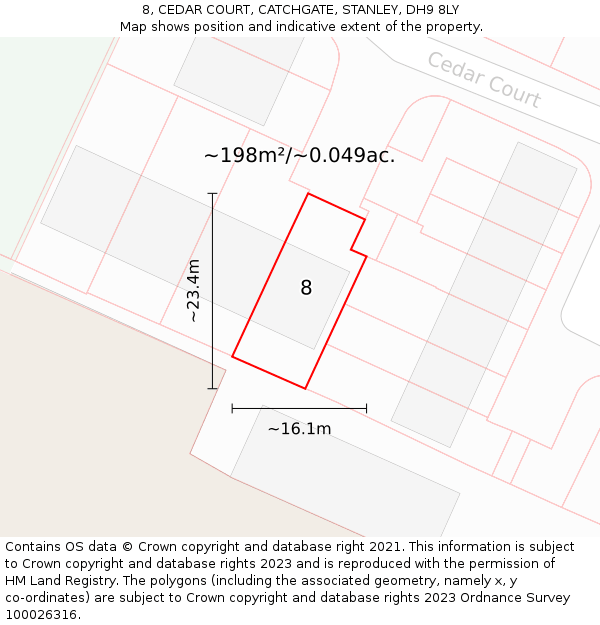 8, CEDAR COURT, CATCHGATE, STANLEY, DH9 8LY: Plot and title map