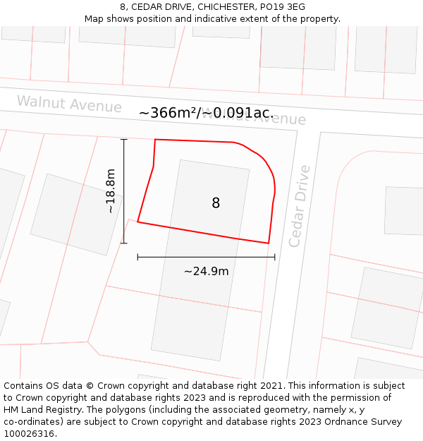 8, CEDAR DRIVE, CHICHESTER, PO19 3EG: Plot and title map