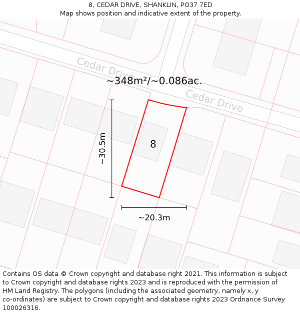 8, CEDAR DRIVE, SHANKLIN, PO37 7ED: Plot and title map