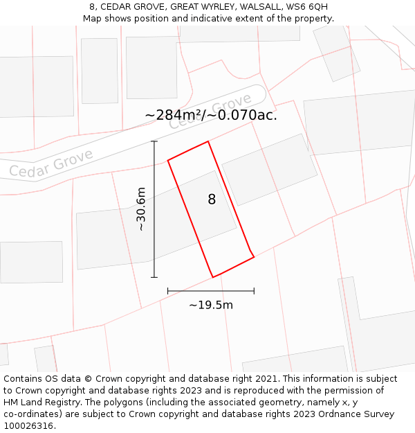 8, CEDAR GROVE, GREAT WYRLEY, WALSALL, WS6 6QH: Plot and title map