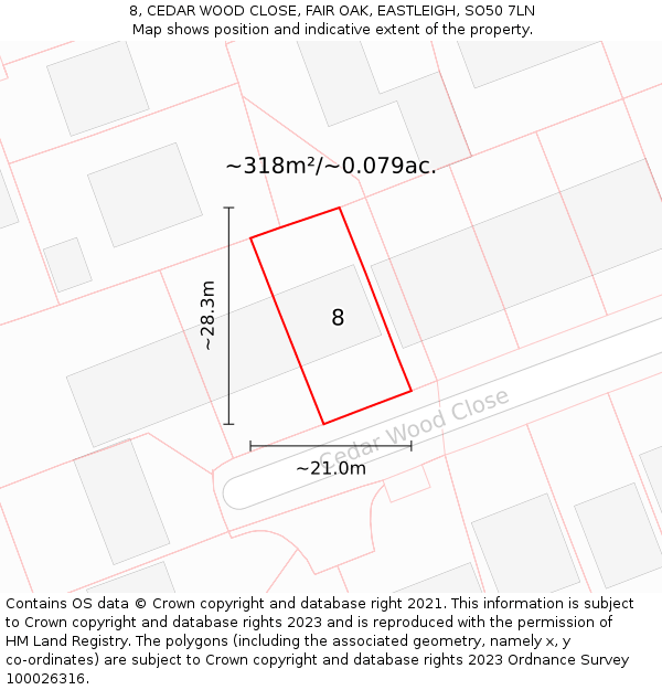 8, CEDAR WOOD CLOSE, FAIR OAK, EASTLEIGH, SO50 7LN: Plot and title map