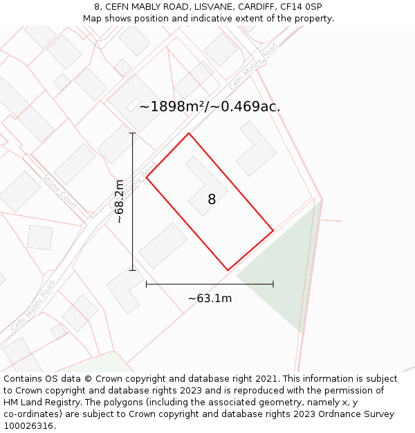 8, CEFN MABLY ROAD, LISVANE, CARDIFF, CF14 0SP: Plot and title map