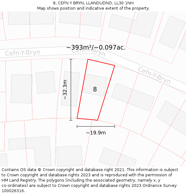 8, CEFN Y BRYN, LLANDUDNO, LL30 1NH: Plot and title map