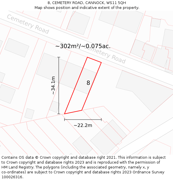 8, CEMETERY ROAD, CANNOCK, WS11 5QH: Plot and title map