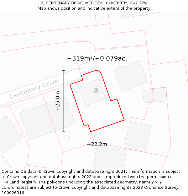 8, CENTENARY DRIVE, MERIDEN, COVENTRY, CV7 7PW: Plot and title map