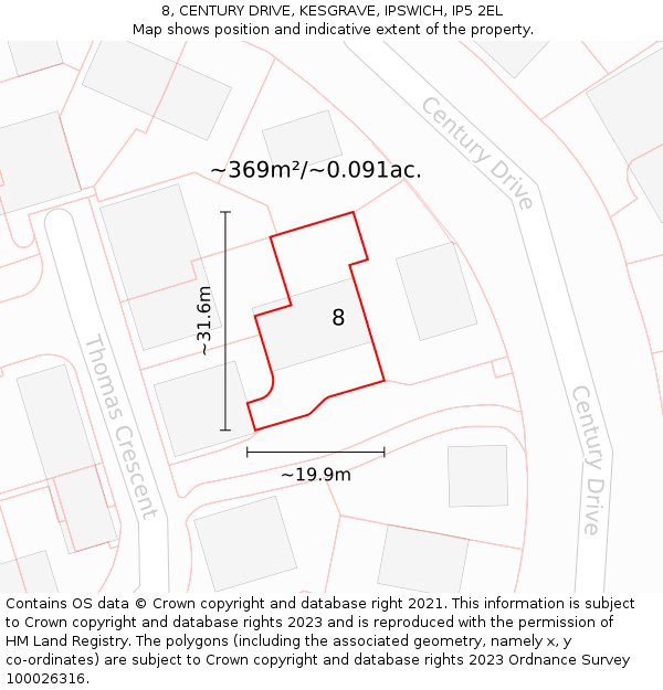 8, CENTURY DRIVE, KESGRAVE, IPSWICH, IP5 2EL: Plot and title map