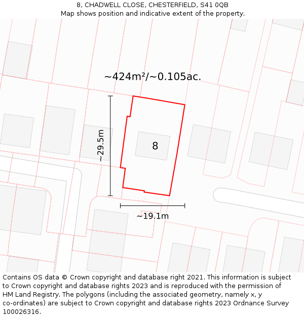 8, CHADWELL CLOSE, CHESTERFIELD, S41 0QB: Plot and title map