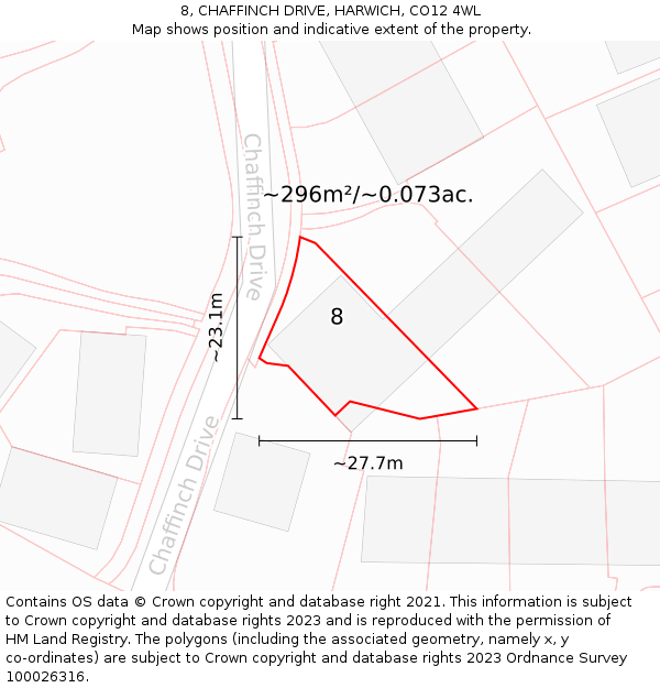 8, CHAFFINCH DRIVE, HARWICH, CO12 4WL: Plot and title map