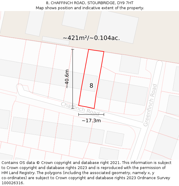 8, CHAFFINCH ROAD, STOURBRIDGE, DY9 7HT: Plot and title map