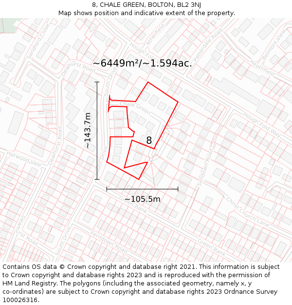 8, CHALE GREEN, BOLTON, BL2 3NJ: Plot and title map