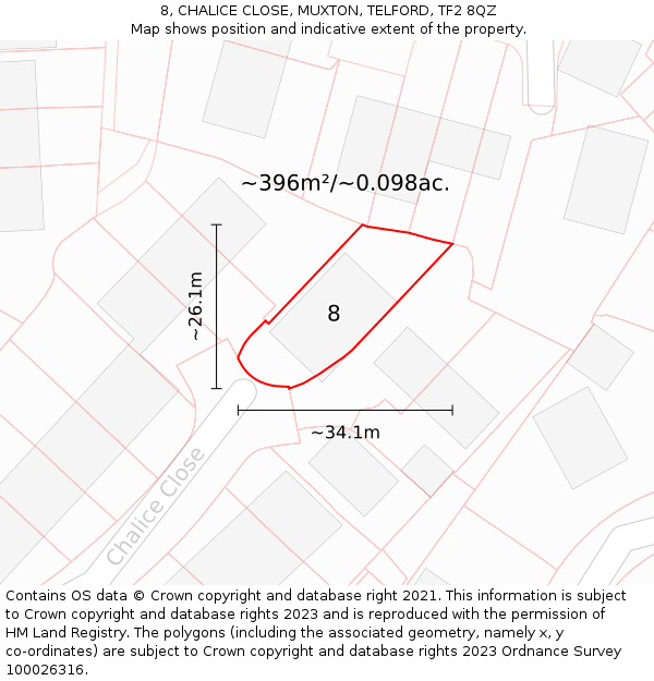 8, CHALICE CLOSE, MUXTON, TELFORD, TF2 8QZ: Plot and title map