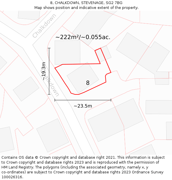 8, CHALKDOWN, STEVENAGE, SG2 7BG: Plot and title map