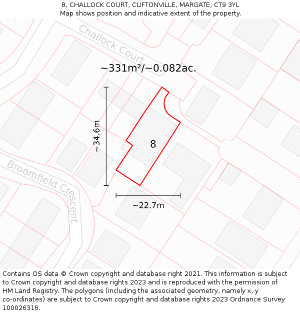 8, CHALLOCK COURT, CLIFTONVILLE, MARGATE, CT9 3YL: Plot and title map