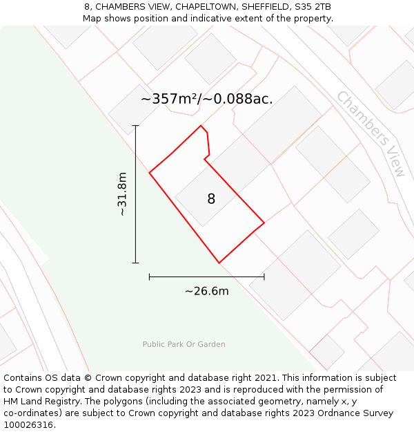 8, CHAMBERS VIEW, CHAPELTOWN, SHEFFIELD, S35 2TB: Plot and title map