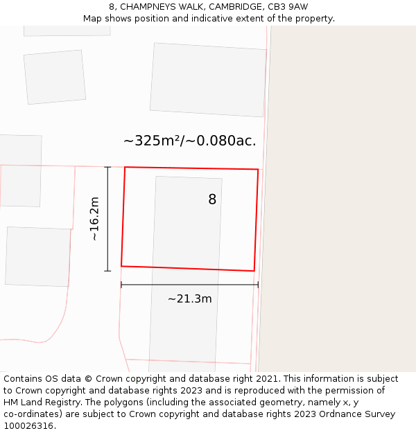 8, CHAMPNEYS WALK, CAMBRIDGE, CB3 9AW: Plot and title map