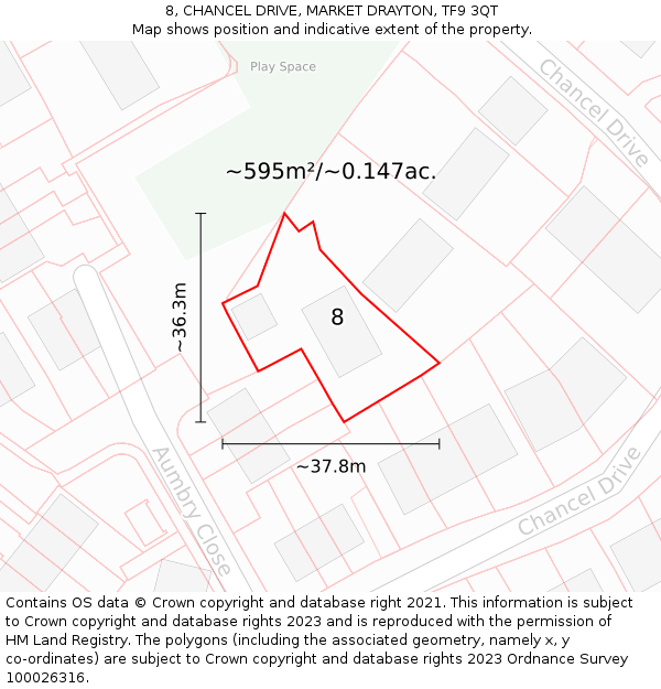 8, CHANCEL DRIVE, MARKET DRAYTON, TF9 3QT: Plot and title map