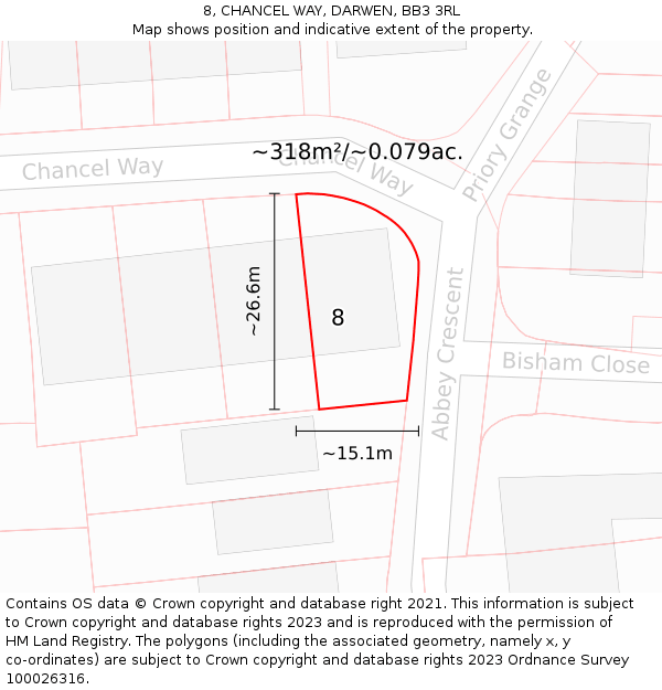 8, CHANCEL WAY, DARWEN, BB3 3RL: Plot and title map