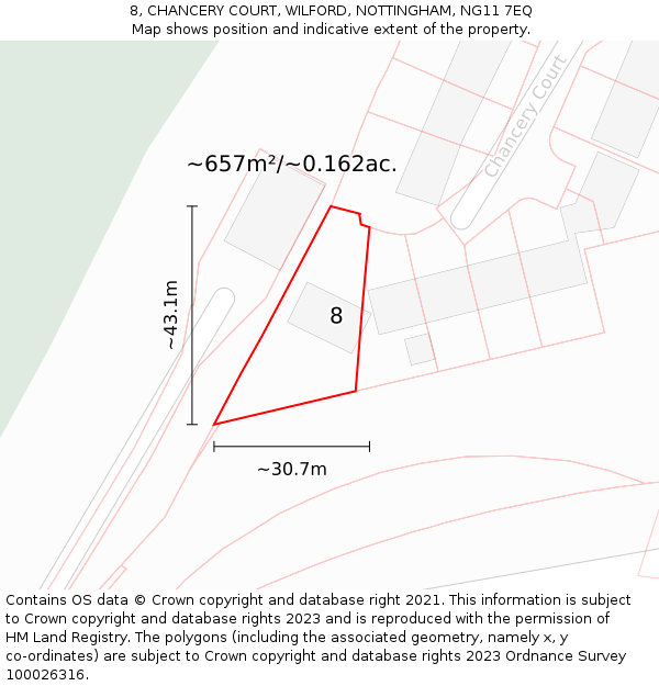 8, CHANCERY COURT, WILFORD, NOTTINGHAM, NG11 7EQ: Plot and title map