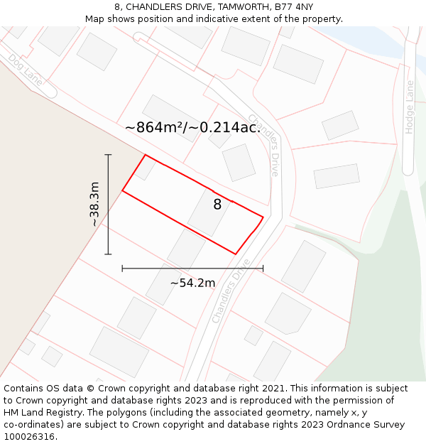 8, CHANDLERS DRIVE, TAMWORTH, B77 4NY: Plot and title map