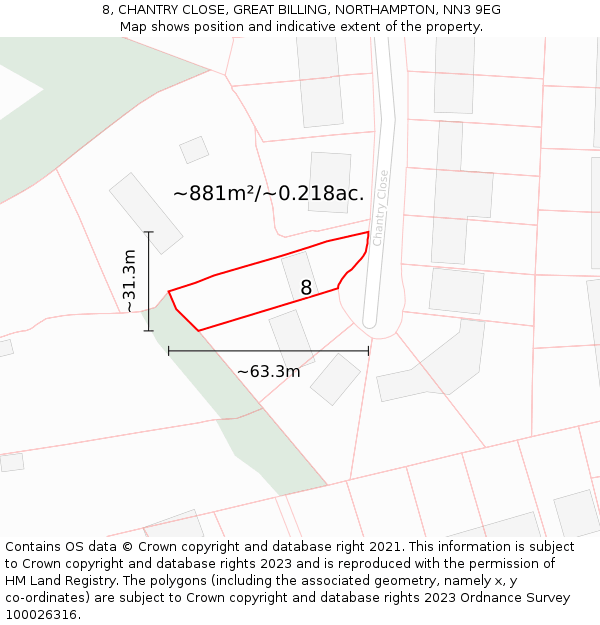 8, CHANTRY CLOSE, GREAT BILLING, NORTHAMPTON, NN3 9EG: Plot and title map