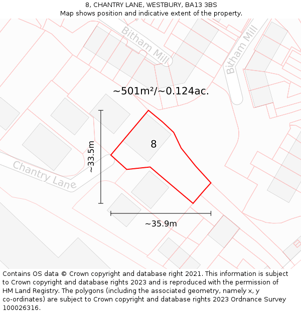 8, CHANTRY LANE, WESTBURY, BA13 3BS: Plot and title map