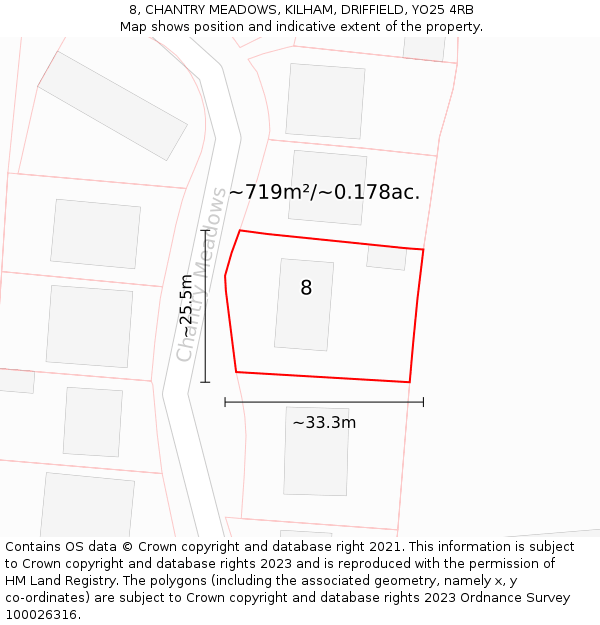 8, CHANTRY MEADOWS, KILHAM, DRIFFIELD, YO25 4RB: Plot and title map