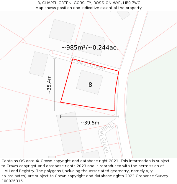 8, CHAPEL GREEN, GORSLEY, ROSS-ON-WYE, HR9 7WG: Plot and title map