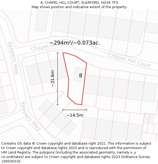 8, CHAPEL HILL COURT, SLEAFORD, NG34 7FG: Plot and title map