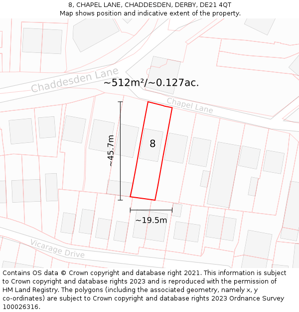 8, CHAPEL LANE, CHADDESDEN, DERBY, DE21 4QT: Plot and title map