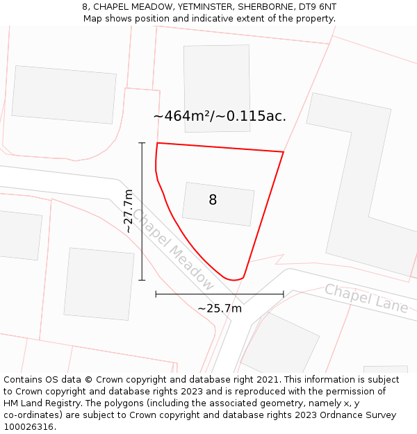 8, CHAPEL MEADOW, YETMINSTER, SHERBORNE, DT9 6NT: Plot and title map