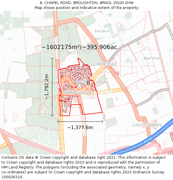 8, CHAPEL ROAD, BROUGHTON, BRIGG, DN20 0HW: Plot and title map