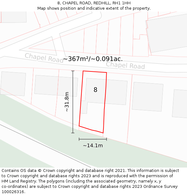8, CHAPEL ROAD, REDHILL, RH1 1HH: Plot and title map