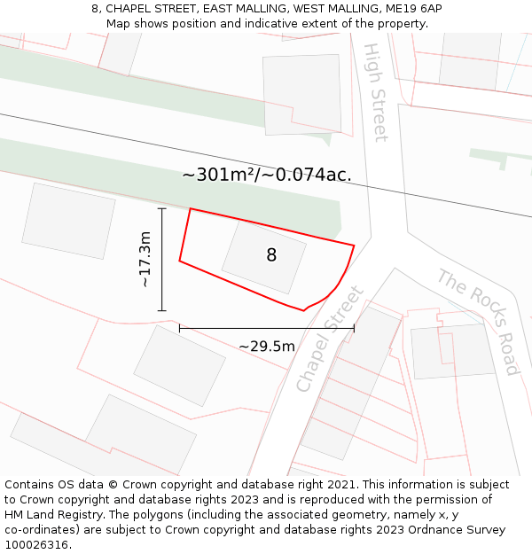 8, CHAPEL STREET, EAST MALLING, WEST MALLING, ME19 6AP: Plot and title map