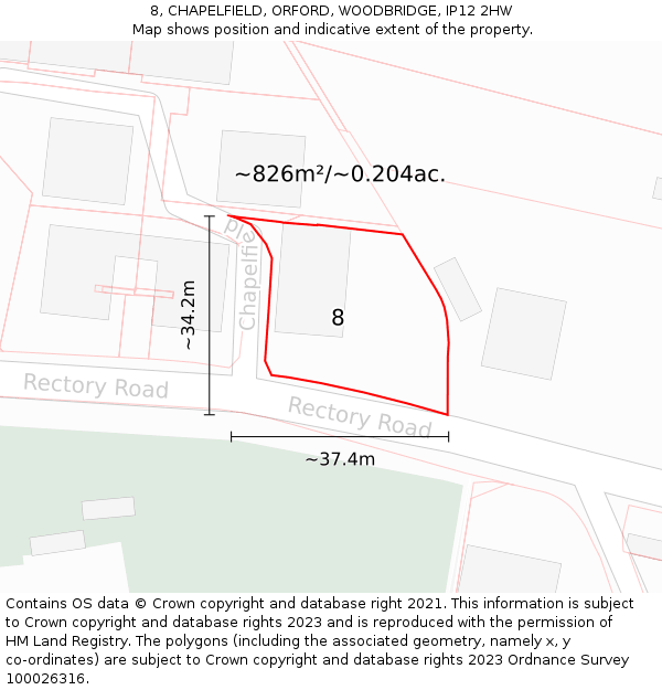 8, CHAPELFIELD, ORFORD, WOODBRIDGE, IP12 2HW: Plot and title map