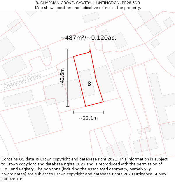 8, CHAPMAN GROVE, SAWTRY, HUNTINGDON, PE28 5NR: Plot and title map