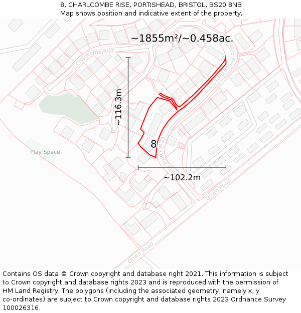 8, CHARLCOMBE RISE, PORTISHEAD, BRISTOL, BS20 8NB: Plot and title map