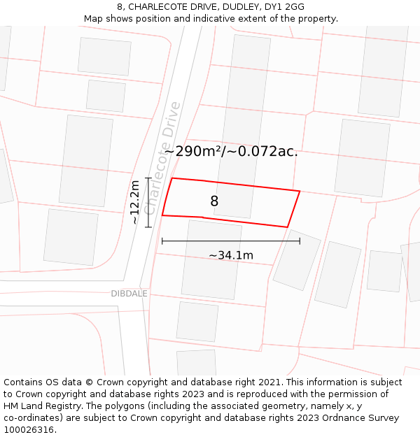 8, CHARLECOTE DRIVE, DUDLEY, DY1 2GG: Plot and title map