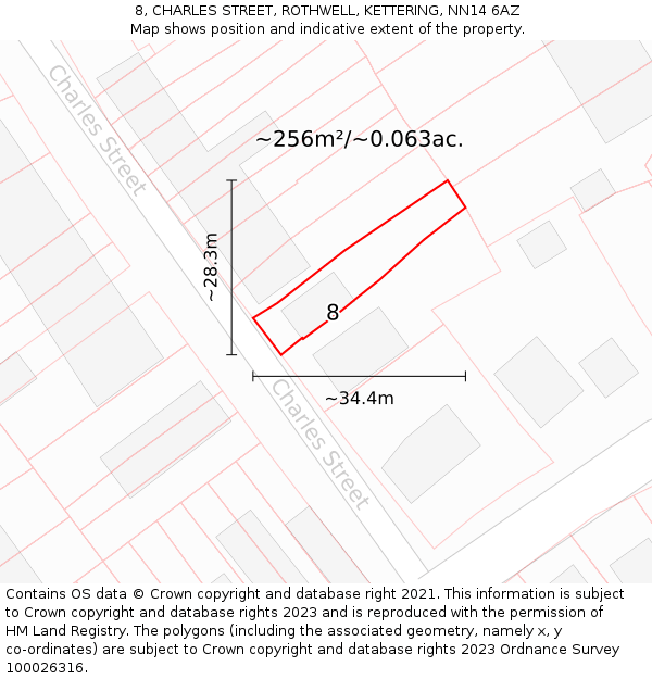 8, CHARLES STREET, ROTHWELL, KETTERING, NN14 6AZ: Plot and title map