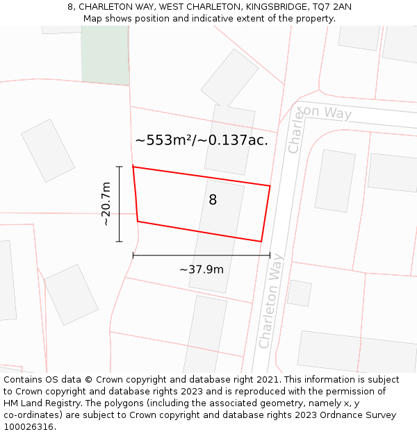 8, CHARLETON WAY, WEST CHARLETON, KINGSBRIDGE, TQ7 2AN: Plot and title map