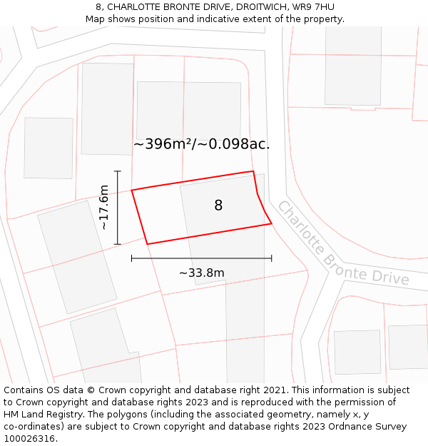 8, CHARLOTTE BRONTE DRIVE, DROITWICH, WR9 7HU: Plot and title map