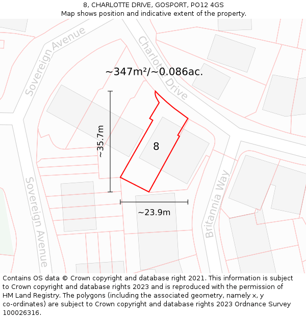 8, CHARLOTTE DRIVE, GOSPORT, PO12 4GS: Plot and title map