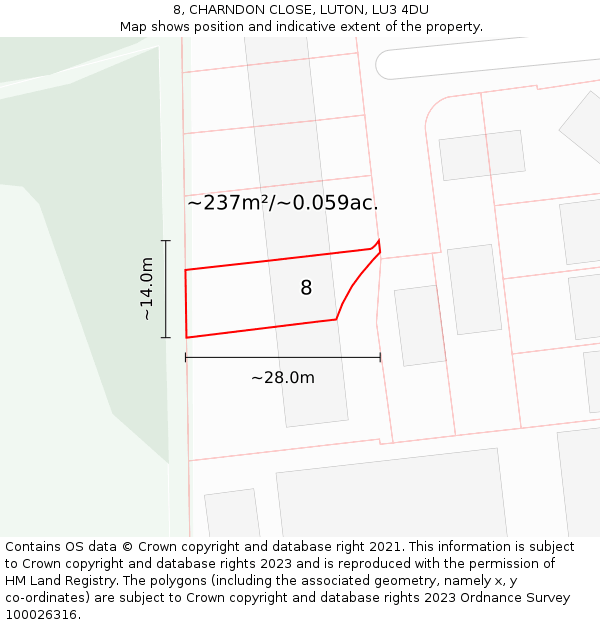 8, CHARNDON CLOSE, LUTON, LU3 4DU: Plot and title map