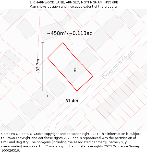 8, CHARNWOOD LANE, ARNOLD, NOTTINGHAM, NG5 6PE: Plot and title map