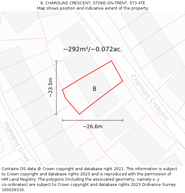 8, CHAROLAIS CRESCENT, STOKE-ON-TRENT, ST3 4TE: Plot and title map