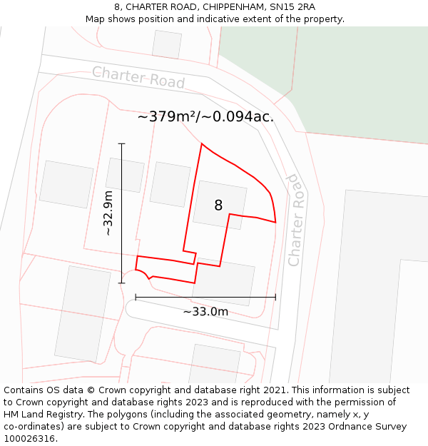 8, CHARTER ROAD, CHIPPENHAM, SN15 2RA: Plot and title map