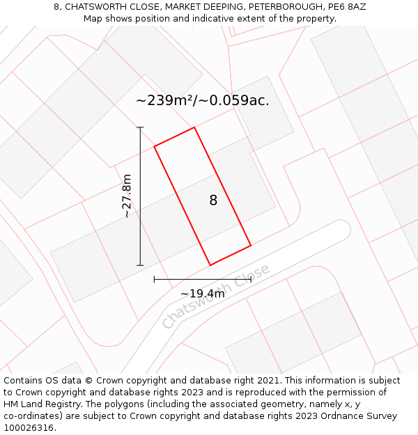 8, CHATSWORTH CLOSE, MARKET DEEPING, PETERBOROUGH, PE6 8AZ: Plot and title map