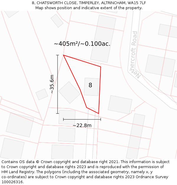 8, CHATSWORTH CLOSE, TIMPERLEY, ALTRINCHAM, WA15 7LF: Plot and title map