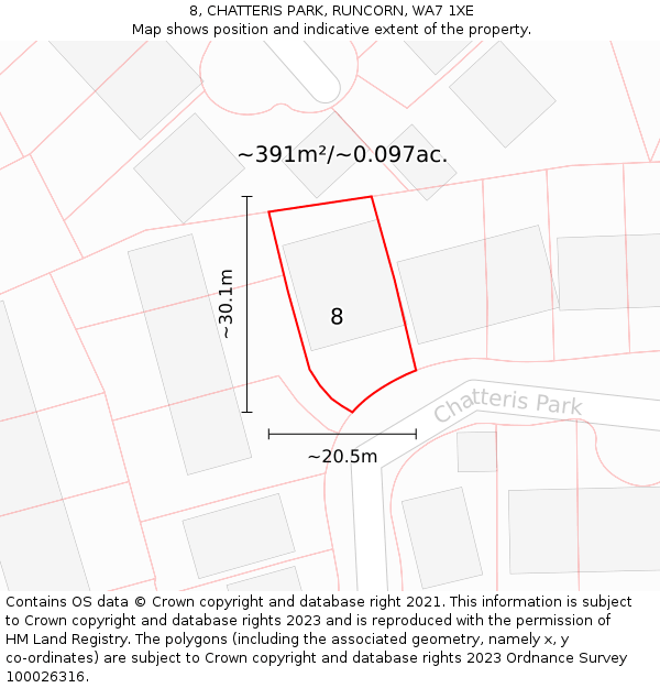 8, CHATTERIS PARK, RUNCORN, WA7 1XE: Plot and title map