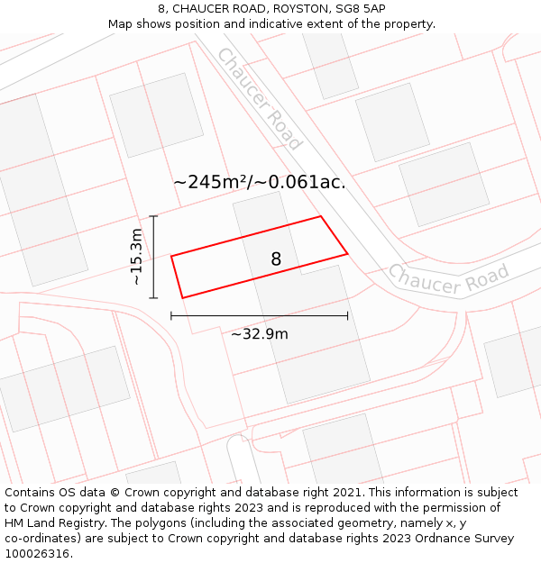 8, CHAUCER ROAD, ROYSTON, SG8 5AP: Plot and title map